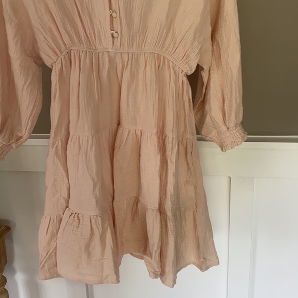 SOLD OUT CLEARANCE Peach Tiered Ruffle Button Neck Mini Dress - Picture 8 of 8